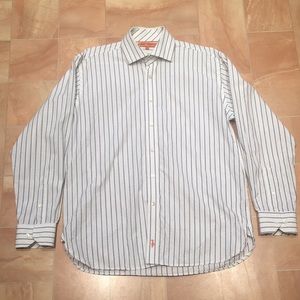 Sette Ponti Men's White & Black Striped Long Sleeve Button Down Shirt